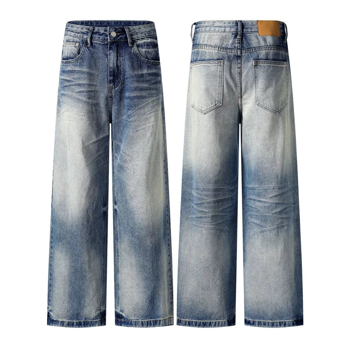 Fashion workwear jeans high street embroidery loose wide pants