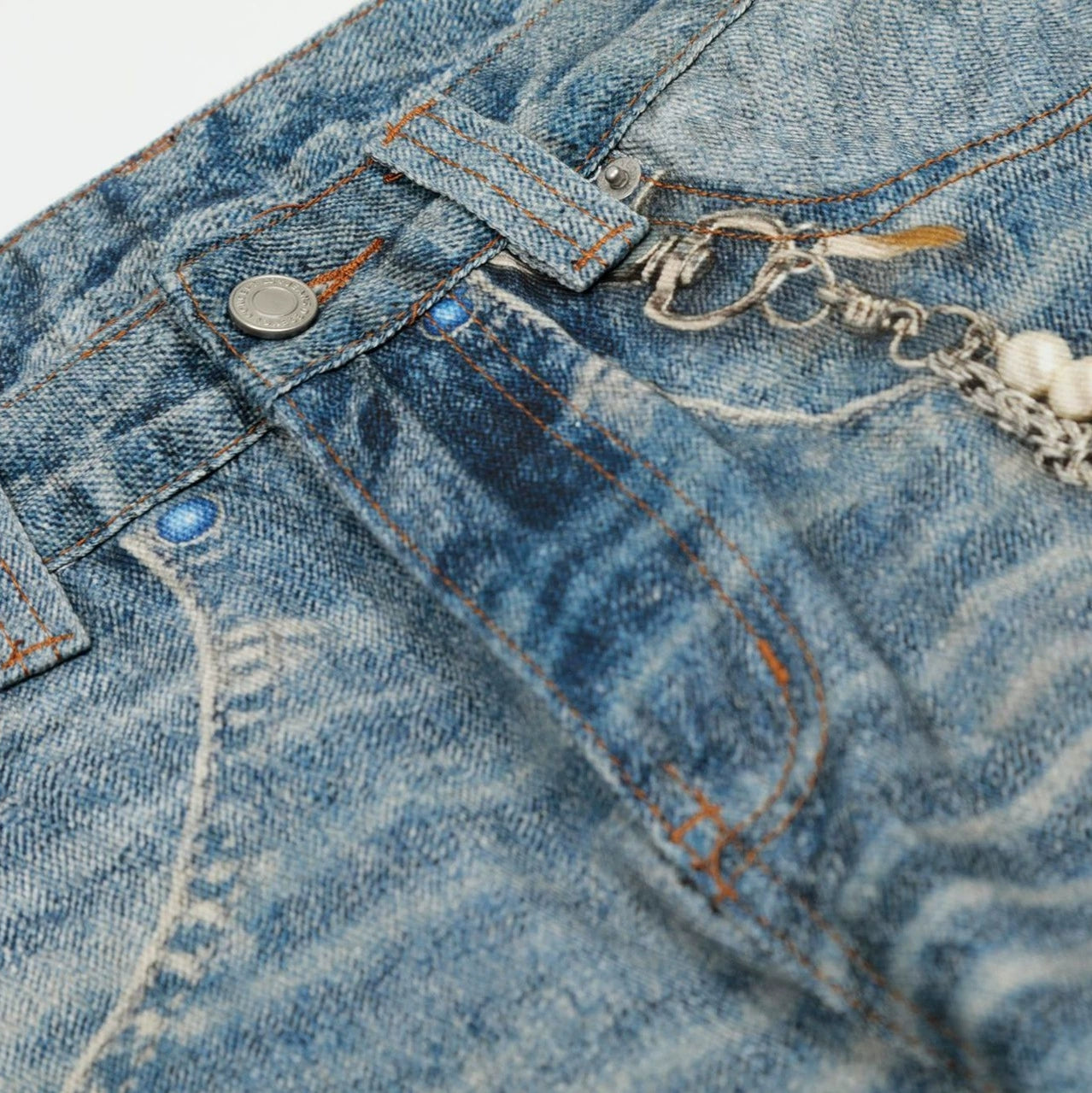 Fashion workwear jeans high street embroidery loose wide pants