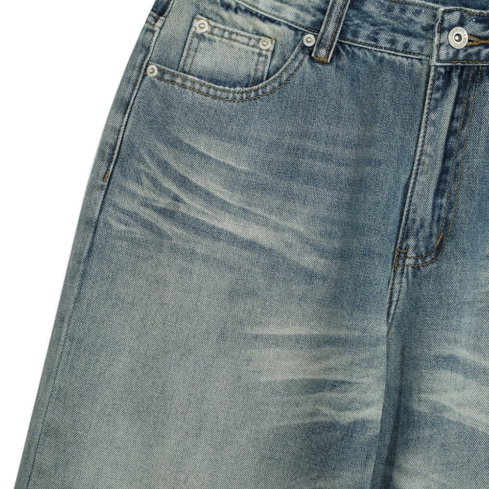 Fashion workwear jeans high street embroidery loose wide pants