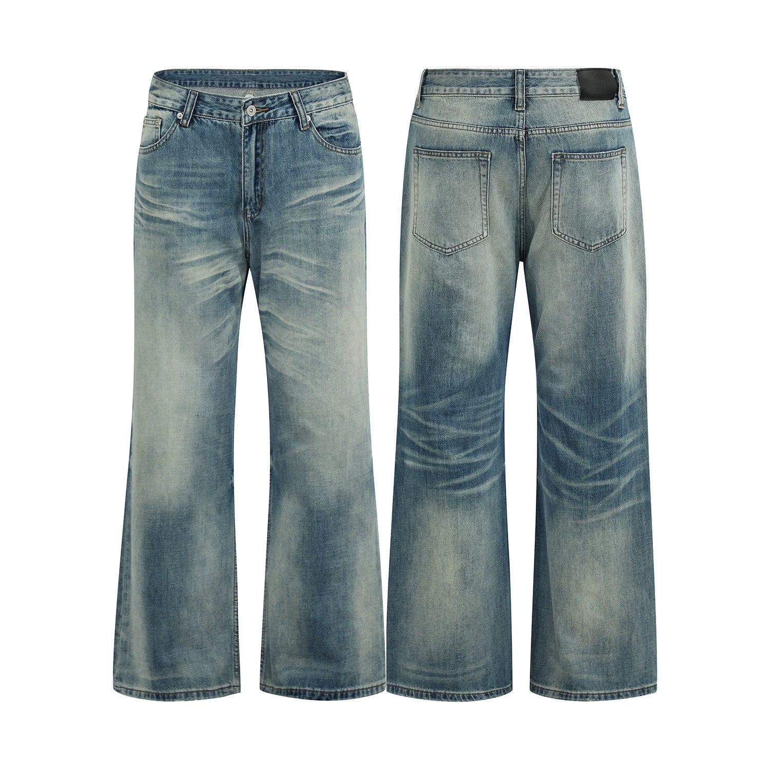 Fashion workwear jeans high street embroidery loose wide pants