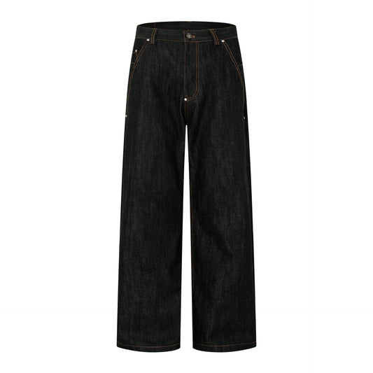 Fashion workwear jeans high street embroidery loose wide pants