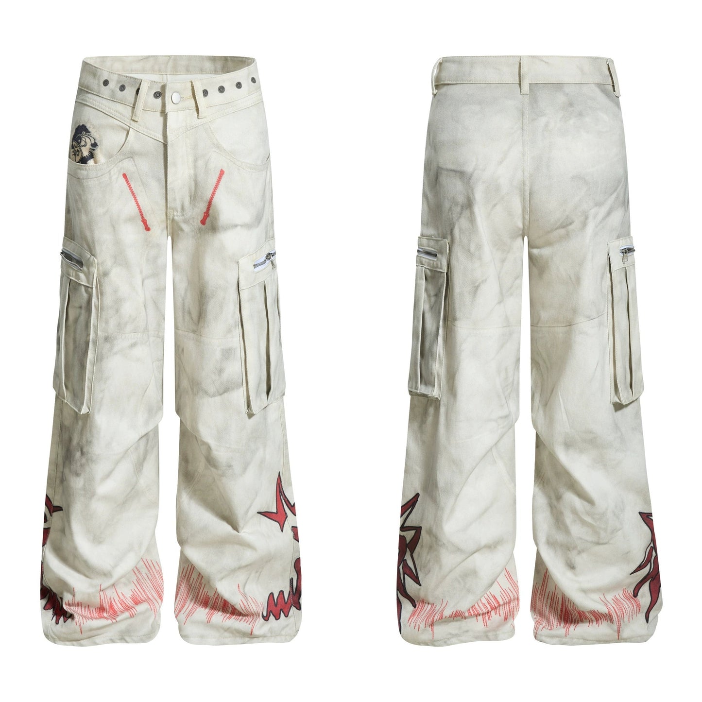 Fashion workwear jeans high street embroidery loose wide pants