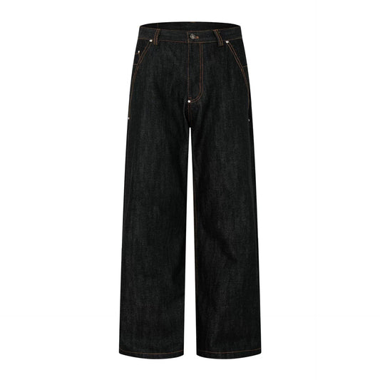 Fashion workwear jeans high street embroidery loose wide pants