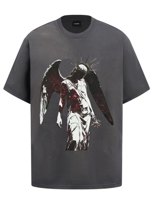 Fashion printed solid color T-shirt