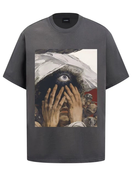 Fashion printed solid color T-shirt