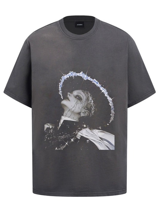 Fashion printed solid color T-shirt