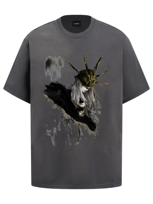 Fashion printed solid color T-shirt