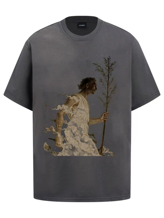 Fashion printed solid color T-shirt