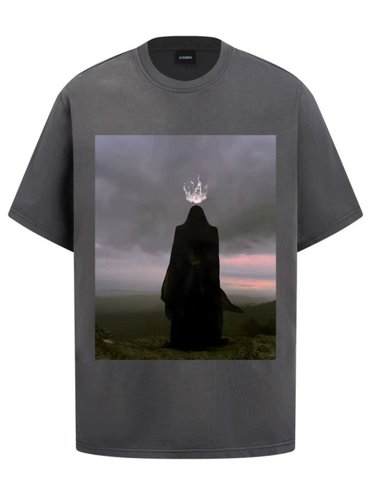 Fashion printed solid color T-shirt