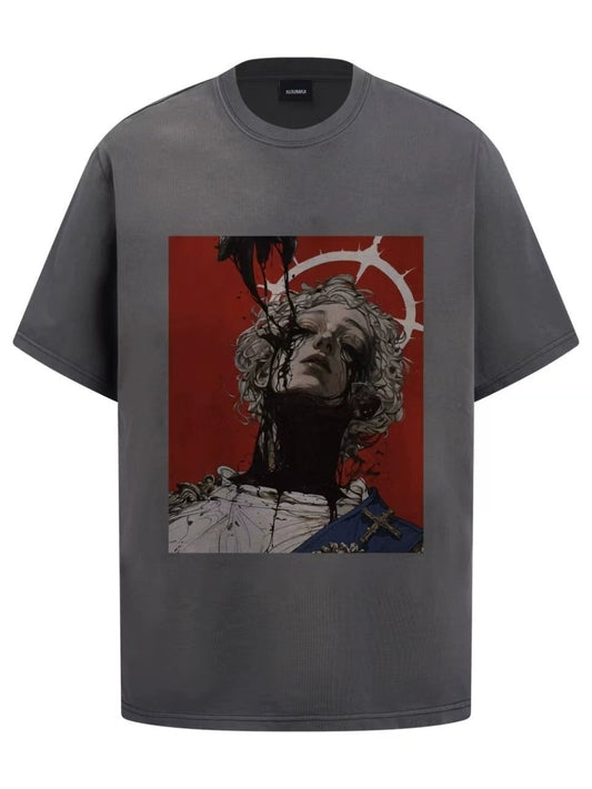 Fashion printed solid color T-shirt