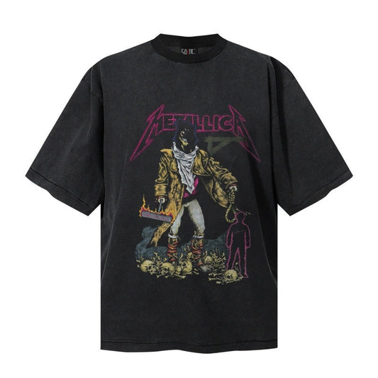 Fashion printed solid color T-shirt