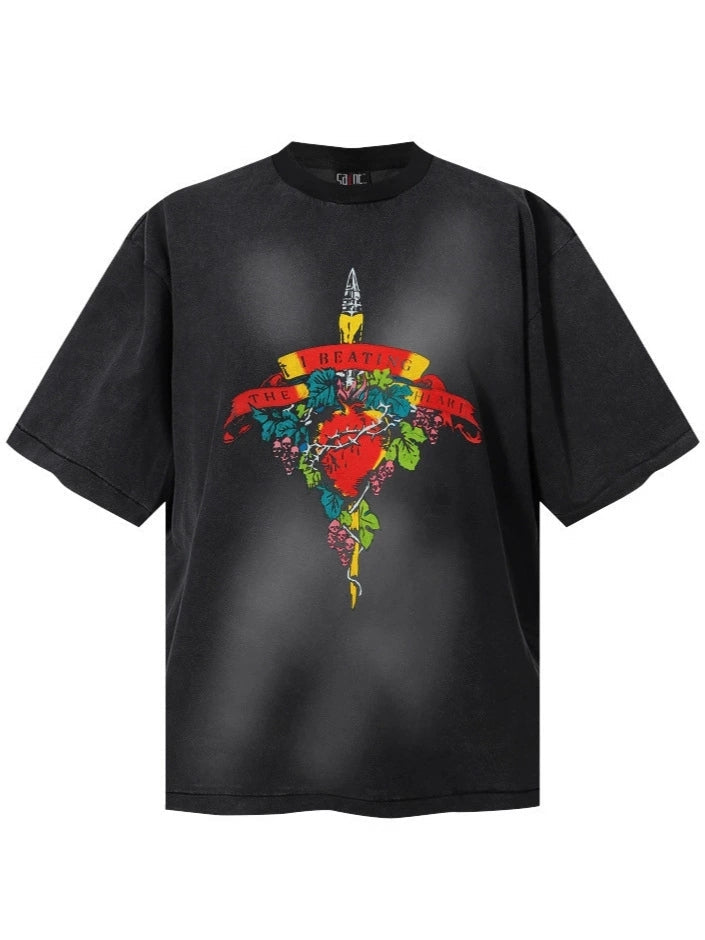 Fashion printed solid color T-shirt